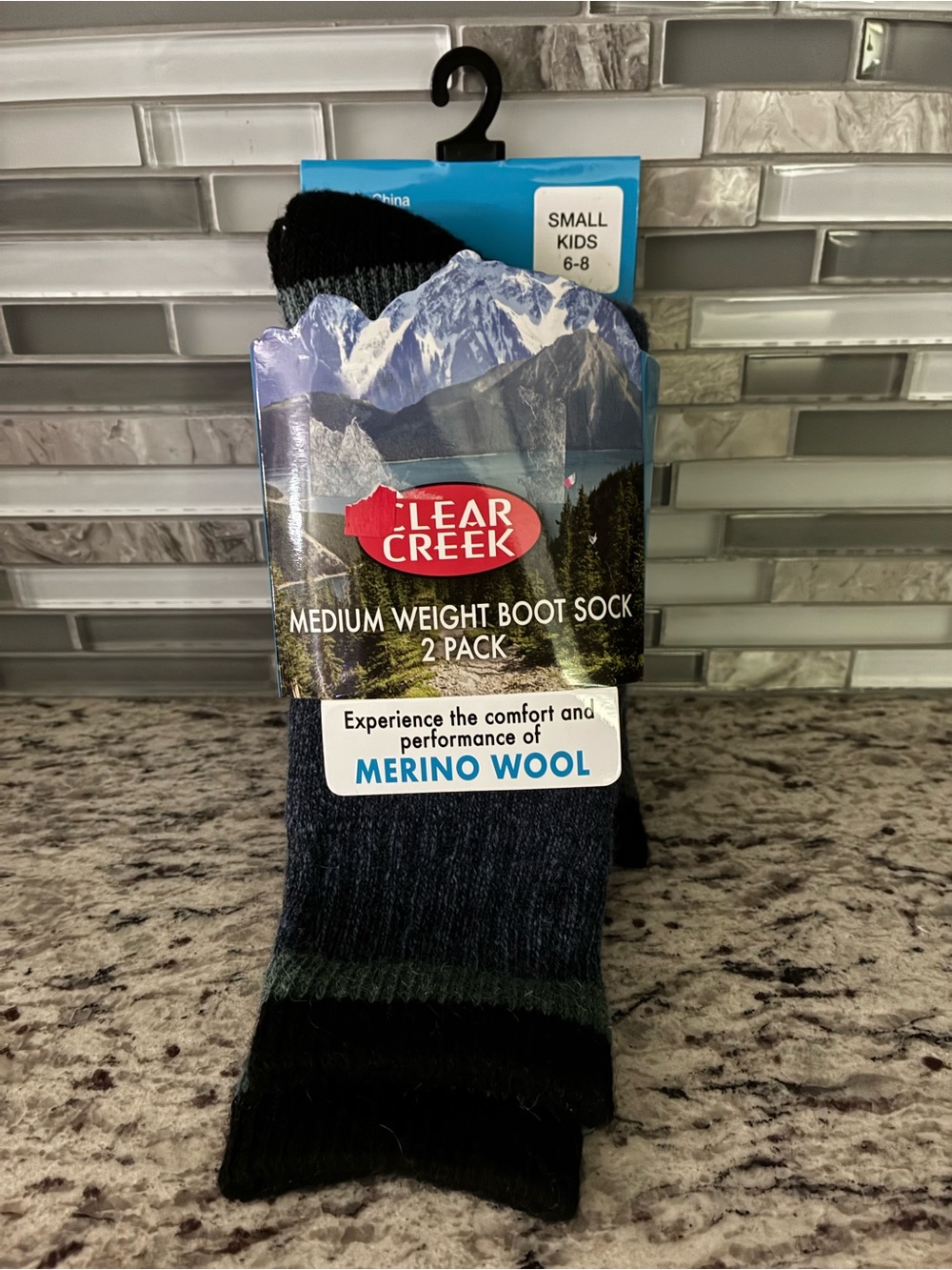 merino wool boot socks kids boys girls size 6-8 outdoor 2 pairs new
